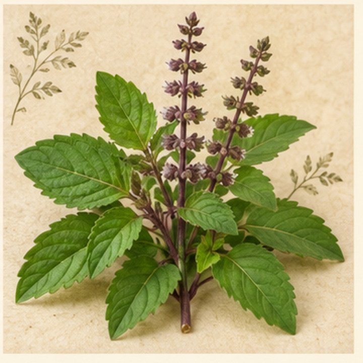 Tulsi (Holy Basil) botanical illustration